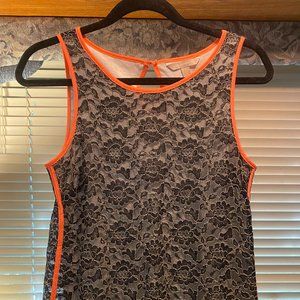 Banana Republic Black Lace with Neon Trim Sleeveless Top .